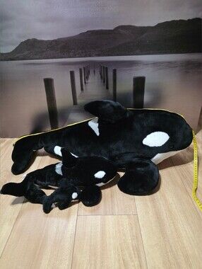 Orca Plush Family Set 3- Black and White Stuffed Whale Toys Sea World Shamu